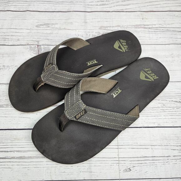 Reef Mens Sz 10 Leather Sandals Draftsmen Bottle Opener Flip Flop Sandal Thongs - Picture 1 of 4